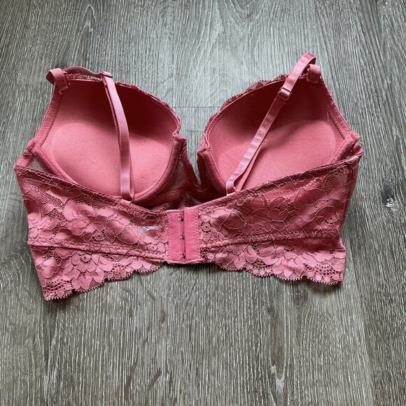 Marilyn Monroe Long Line Lace Plunge Bra 34C Pink Mauve - Picture 3 of 7